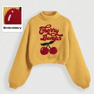 SHEIN Yellow Cherry Bomb Sweater